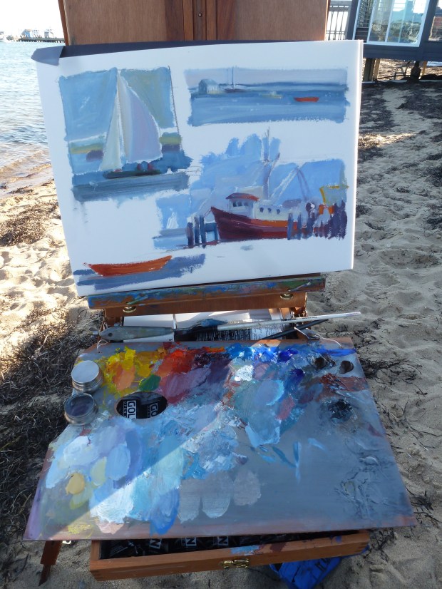 Using golden Open acrylics--longer time to dry that traditional acrylics. Work quite well.