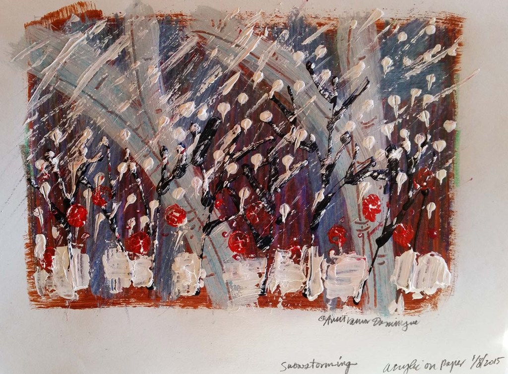 Snowstorming 5x7 acry on paper sm