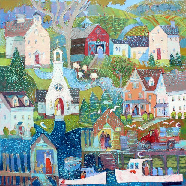 201115 Village Down to the Sea acryl canv 36x36 sm